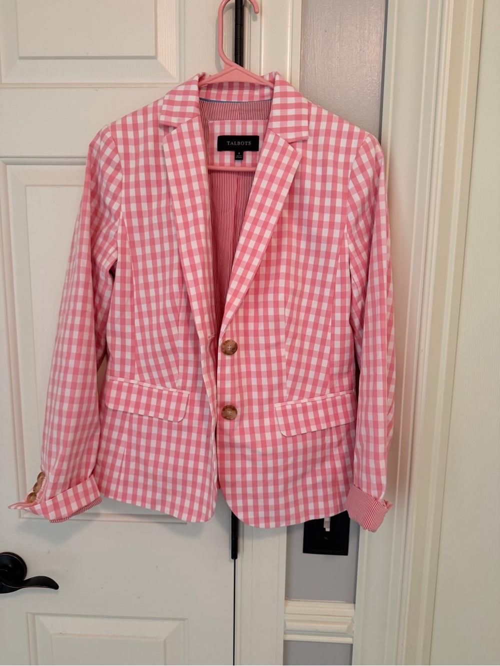 Talbots Pink Gingham Notch-Lapel Blazer